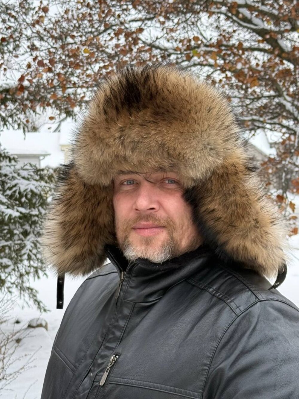 Luxurious Real Raccoon Fur Men's Trapper Hat, Genuine Leather Fur Ushanka